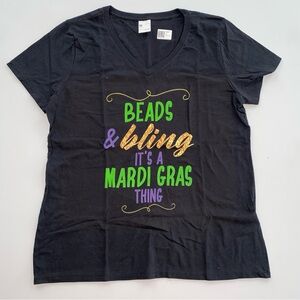 Black Mardi Gras Graphic V-Neck Tee